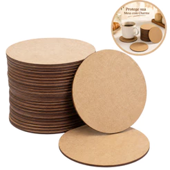 Kit Bolachas 10cm 8cm Porta Copo MDF Cru Circulo Base Sousplat