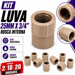KIT LUVA DE REDUÇÃO 25MM X 3/4 - Rosca Fêmea LR Soldável Fortlev