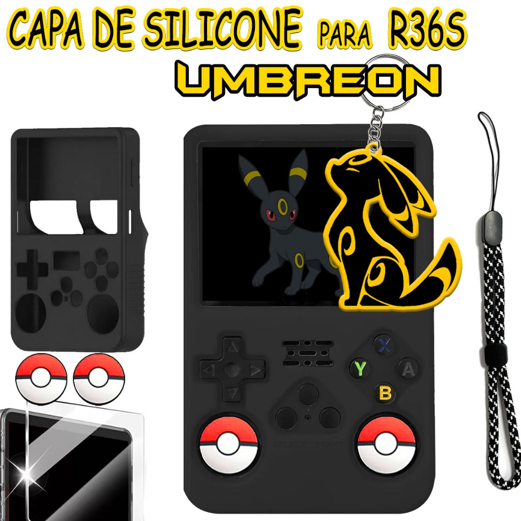 Case Capa de Silicone para R36S + Grips Kit Personalizado Pokemon UMBREON + brinde
