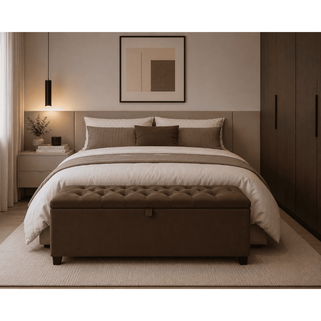 Banco Baú Puff Recamier 120cm Estofado Organizador Espaçoso Guarda Brinquedos Acabamento Sofisticado Envio Full Marrom