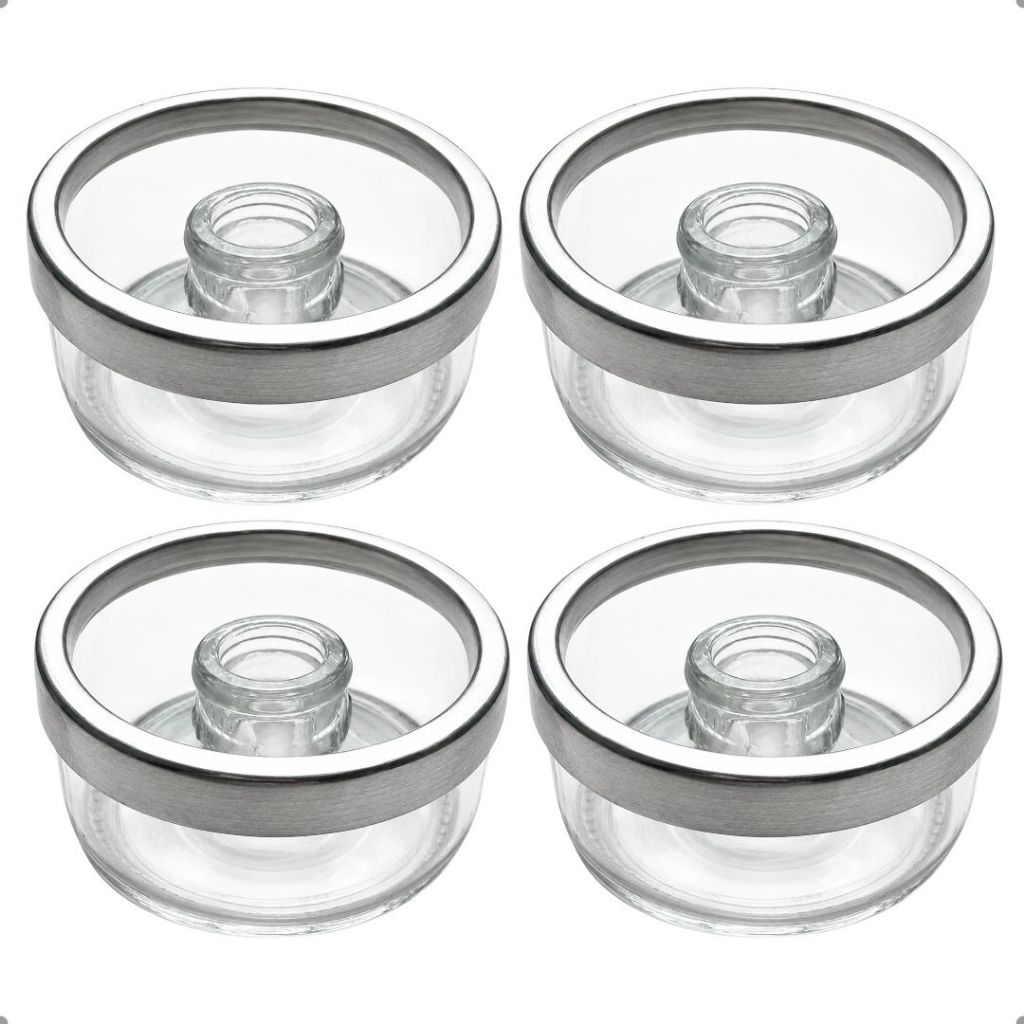 Kit C/4 Castiçal De Vidro Para Vela Palito Aro Alumínio Novo Minimalista transparente seguro para vela palito Castiçal