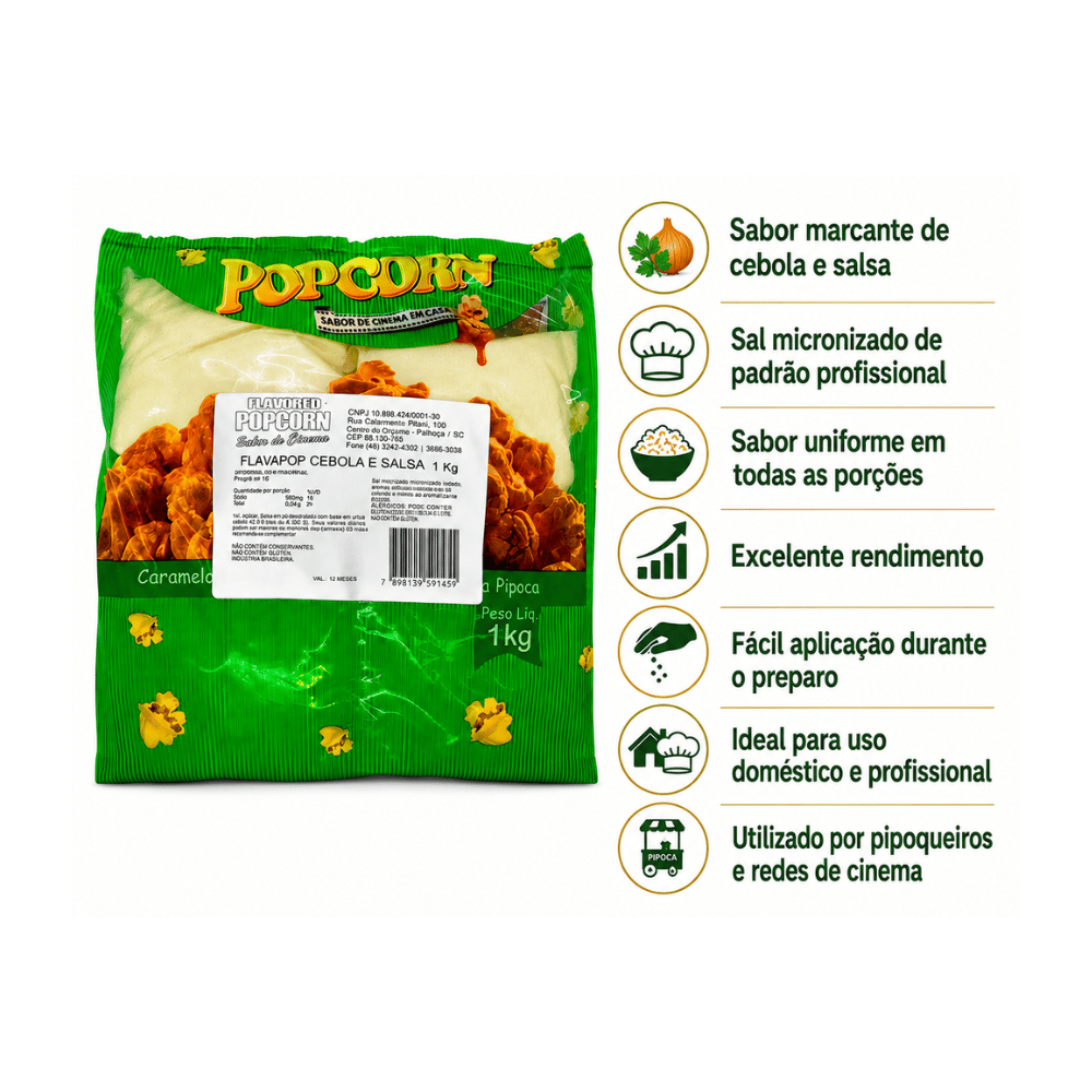 FLAVAPOP - Cebola e Salsa 1kg - Sal Micronizado Popcorn — imagem 2 de 2