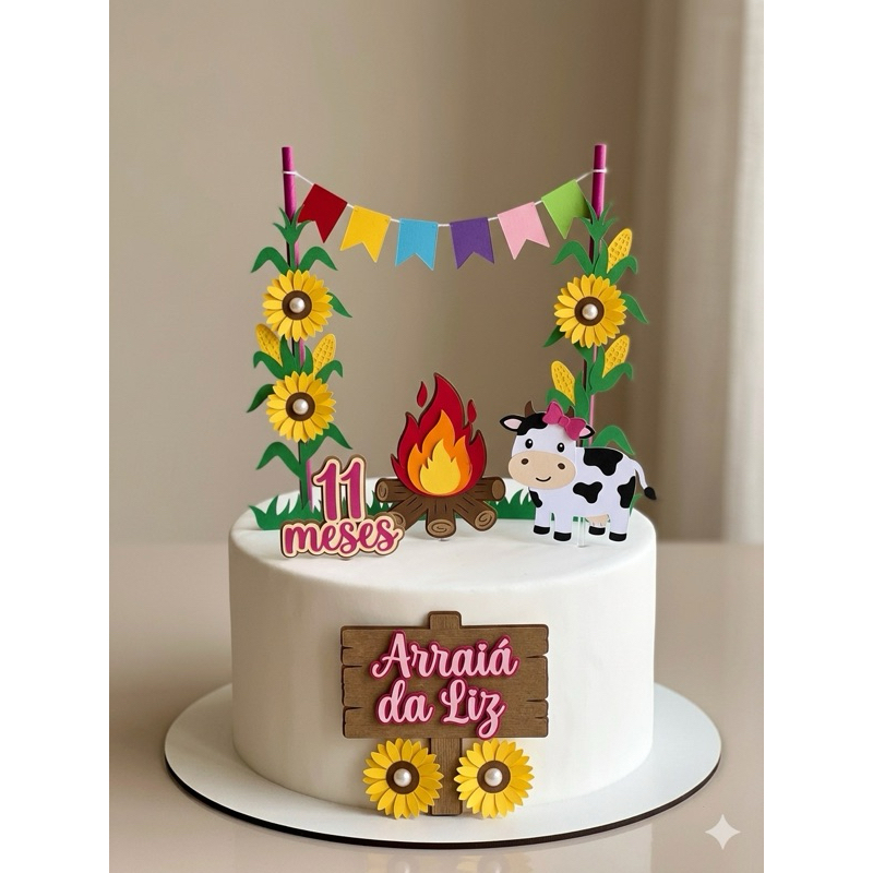 Topo de bolo topper 3D personalizado Arraiá | Festa Junina | Topper | Cake Topper | Festa infantil