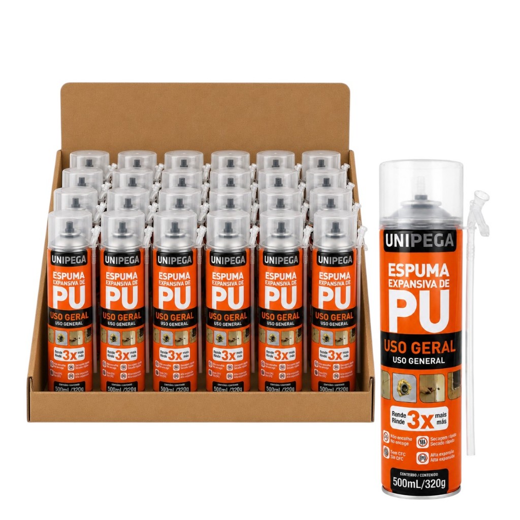 Kit 24und Espuma PU Unipega 500ml Para Vedação De Portas E Janelas Construção e Reformas