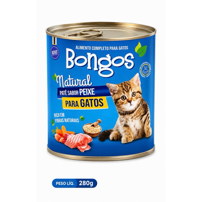 Ração Úmida Bongos Natural Patê Sabores para Gatos Premium Sem Grãos Lata