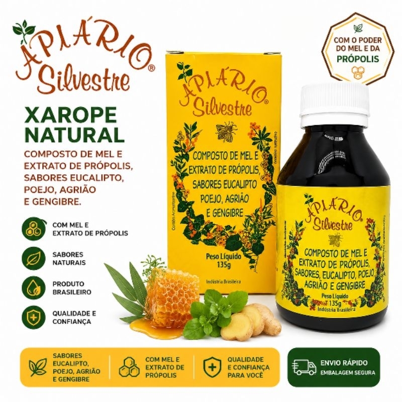 COMPOSTO DE MEL E EXTRATO DE PRÓPOLIS APIÁRIO  SILVESTRE 135 G