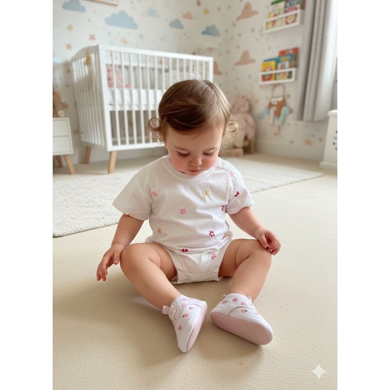 Body Floral Bordado com Botão G (9-12 meses)