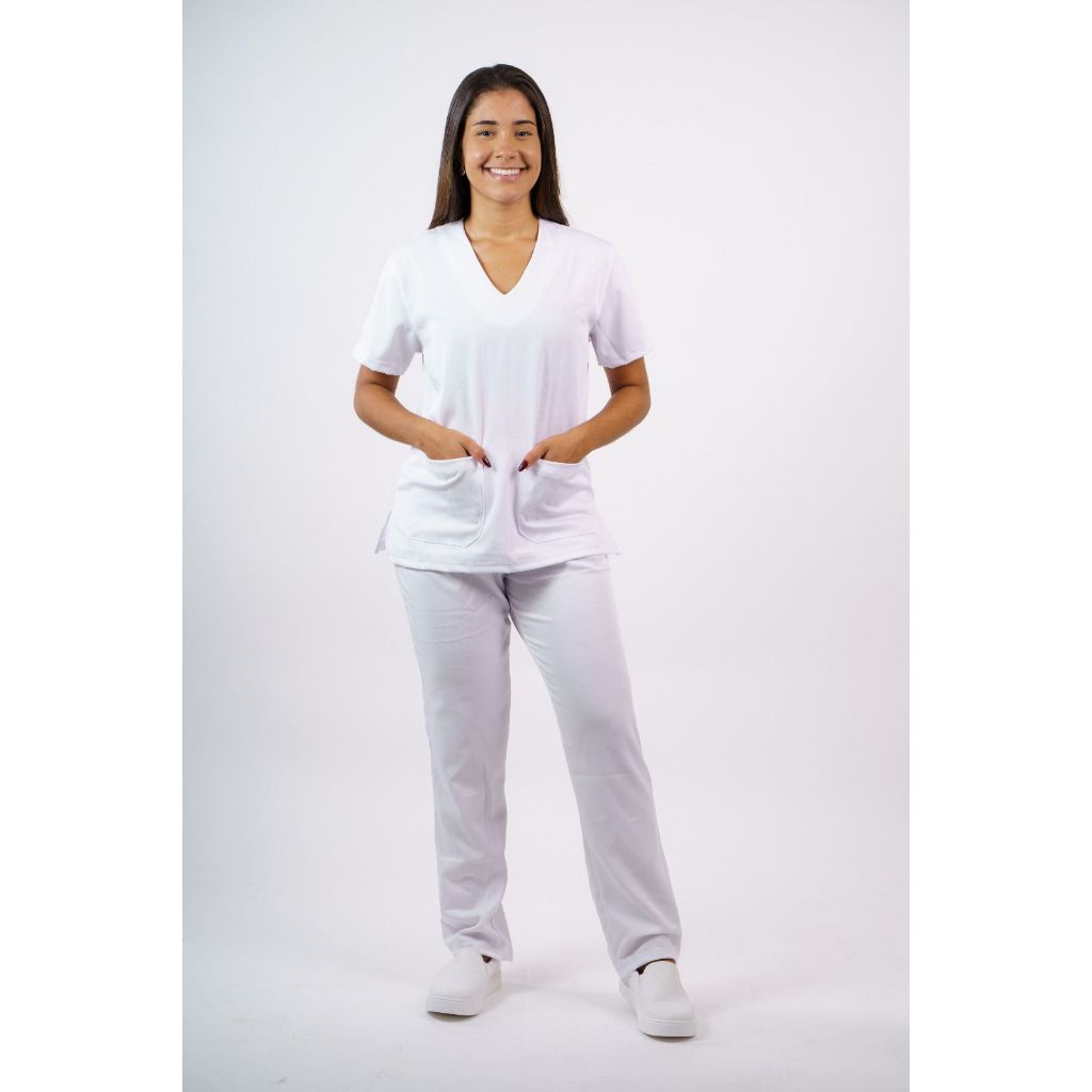 Detalhes do Conjunto Pijama Feminino Hospitalar Camisa e Calça em Oxford