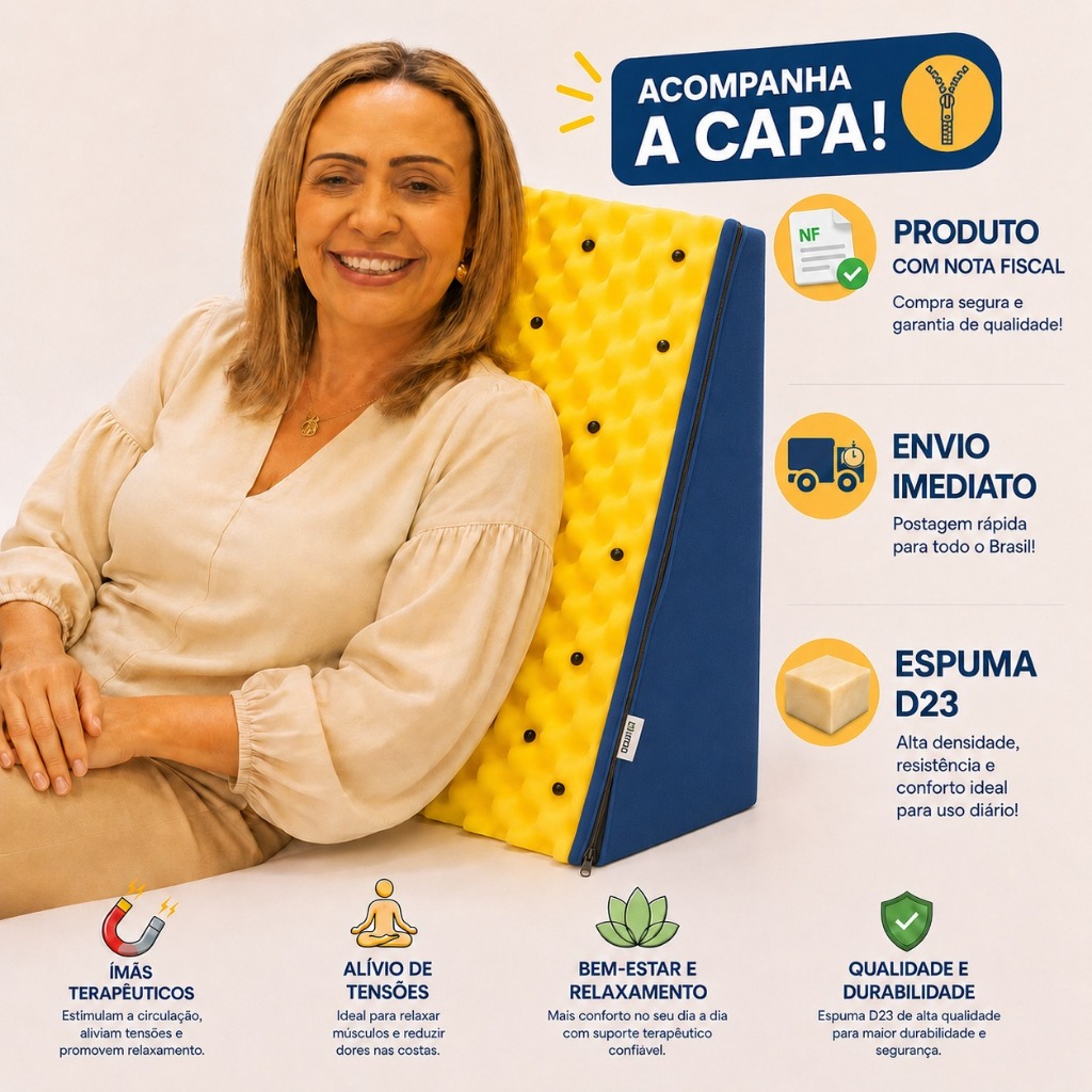 Encosto Triangular Terapêutico com Ímãs Magnéticos Espuma D23 Envio Imediato-acompanha a capa em tecido