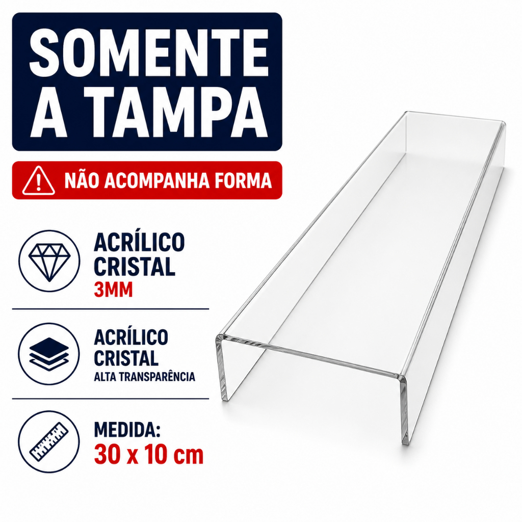 Detalhes do Kit 5 Tampa Slice Cake Bolo Forma Acrílico 30x10 Transparente Cristal 3mm Para Bolo