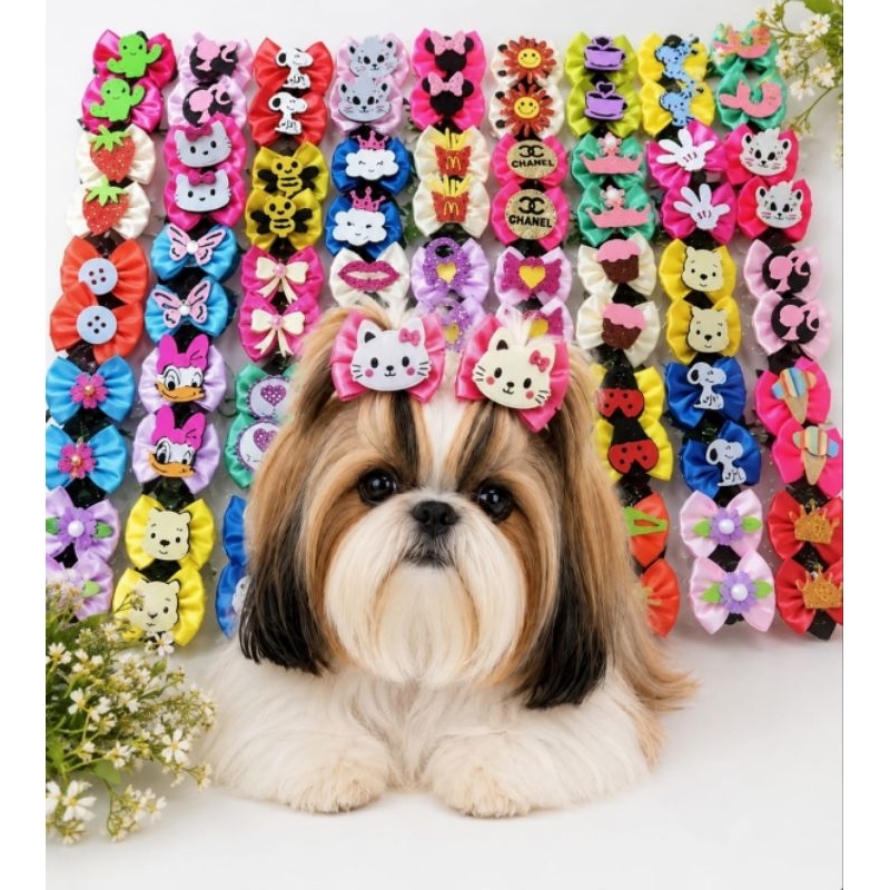 Laços pet cetim 4cm pacote com 50 unidades) 25 pares mesclado