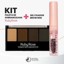Kit Trio Paleta de Sombra Para Sobrancelhas Ruby Rose HB9354 + Gel Incolor Brow Rise Fixador HBE2503