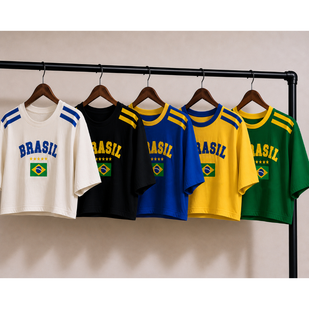 Cropped Feminino Brasil Seleção Copa do Mundo 2026 Estilo Torcedora Futebol 100% Algodão