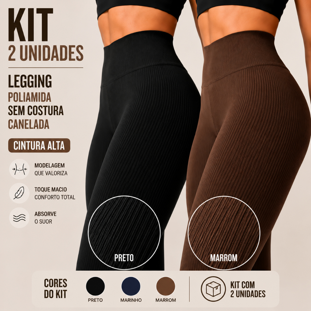 Calça Feminina Legging Esportiva Sem Transparência Canelada Poliamida Academia Elástica Fitness