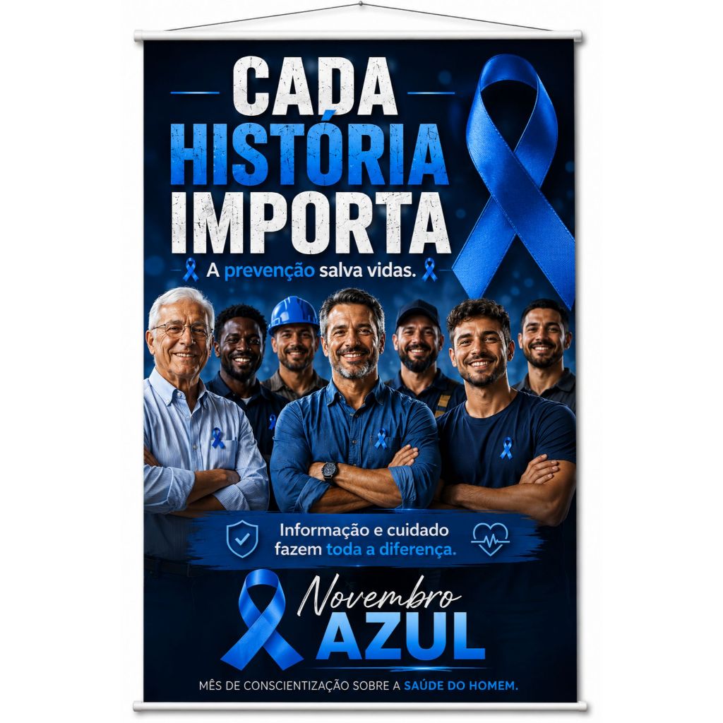 Banner Novembro Azul Campanha Saúde do Homem Prevenção produzido em lona. Cartaz Hospital UBS Clinicas EmpresaPub1133