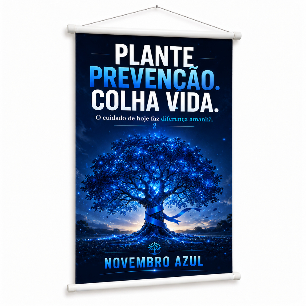 Banner Novembro Azul Saúde Masculina Campanha Preventiva produzido em lona. Cartaz Hospital Clínica Empresa UBS Pub1140