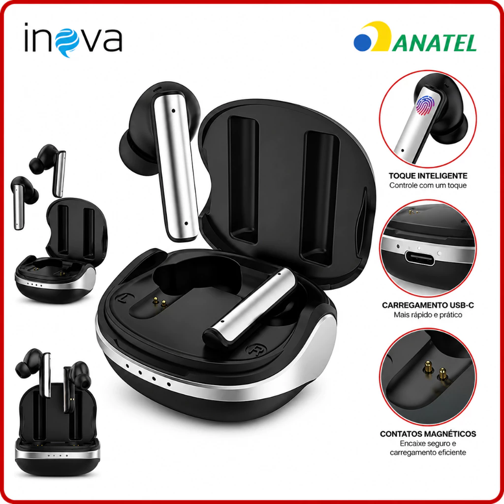 Fone Sem Fio TWS Premium Basike Bluetooth 5.4 Com Case 400mAh Touch