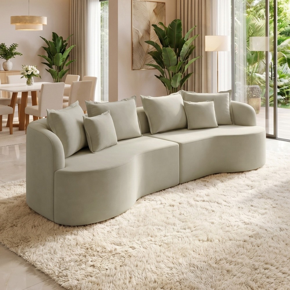 Sofá 4 Lugares Orgânico Sala De Estar Living 270cm Ekos K01 Veludo Bege - Lyam Decor
