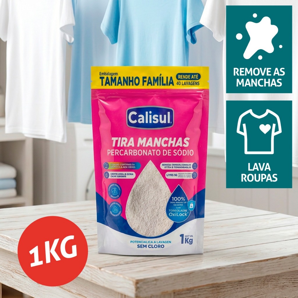 PERCARBONATO de sódio 100% PURO Tira Manchas de Roupas Branca 1kg OXIGÊNIO ATIVO Limpeza Calisul