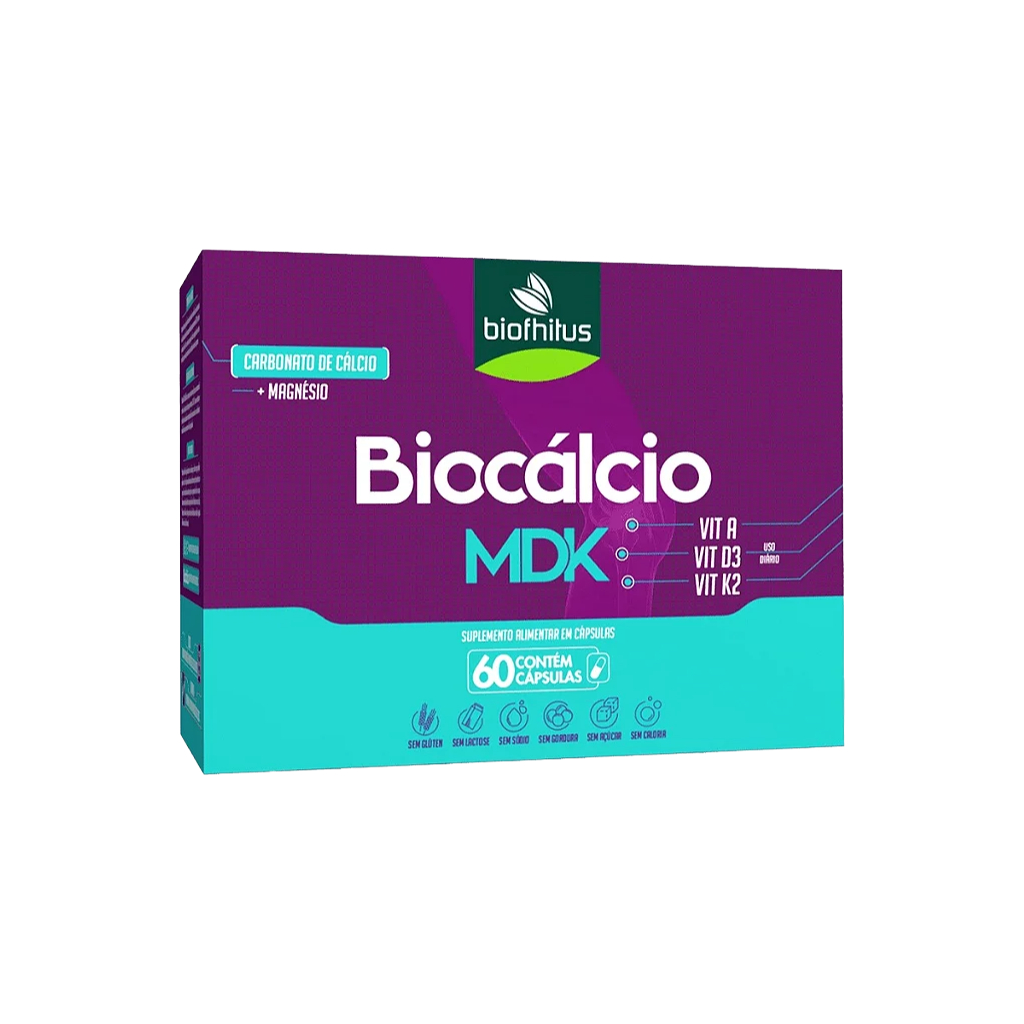Biocalcio MDK Carbonato de Cálcio / Magnésio, Vitamina A, Vitamina D3, Vitamina K2 60 Cápsulas