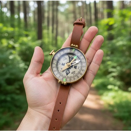Bússola De Pulso Vintage Com Pulseira De Couro Fosforecente