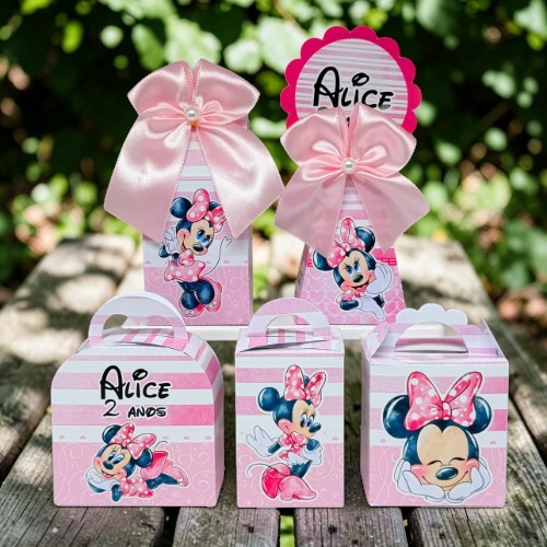 Kit Festa Minnie Rosa Personalizado Pegue e Monte Lembrancinhas Infantil Caixinhas Personalizadas