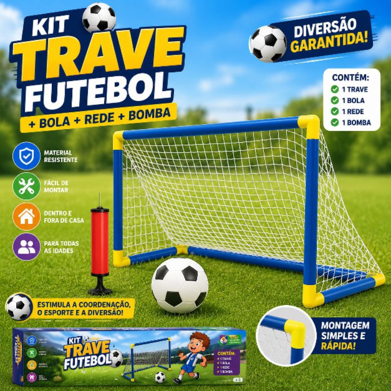 Kit Futebol Infantil Trave com Rede Bola e Bomba de Ar Brinquedo Completo