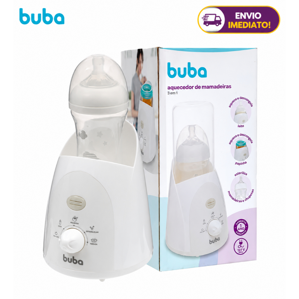 Esterilizador E Aquecedor De Mamadeira e papinha Buba 3 em 1 -  Esteriliza mamadeiras e  chupetas, descongela - BUBA