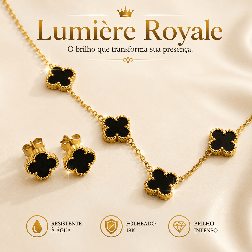 Conjunto Colar e Brinco Feminino Aço Inoxidável Folheado Ouro 18k Luxo Premium