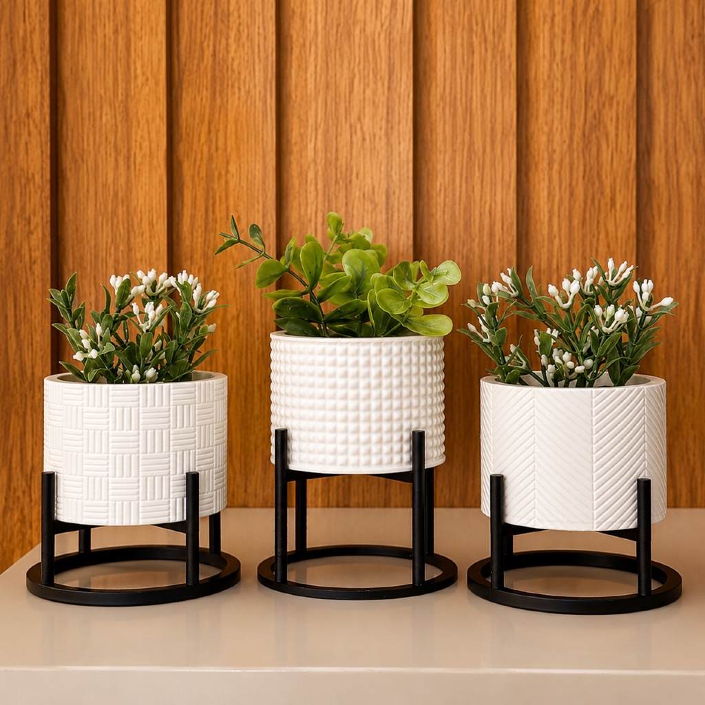 Kit 3 Vasos Cachepot Mini Decorativo Cactos Suculentas Moderno Minimalista para Plantinhas Sala Quarto Escritório