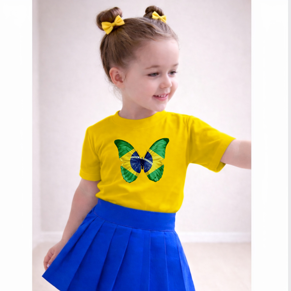 Camiseta Infantil Algodão Estampa Brasil Copa do Mundo Menina Princesa/Principe  Look Brasileiro