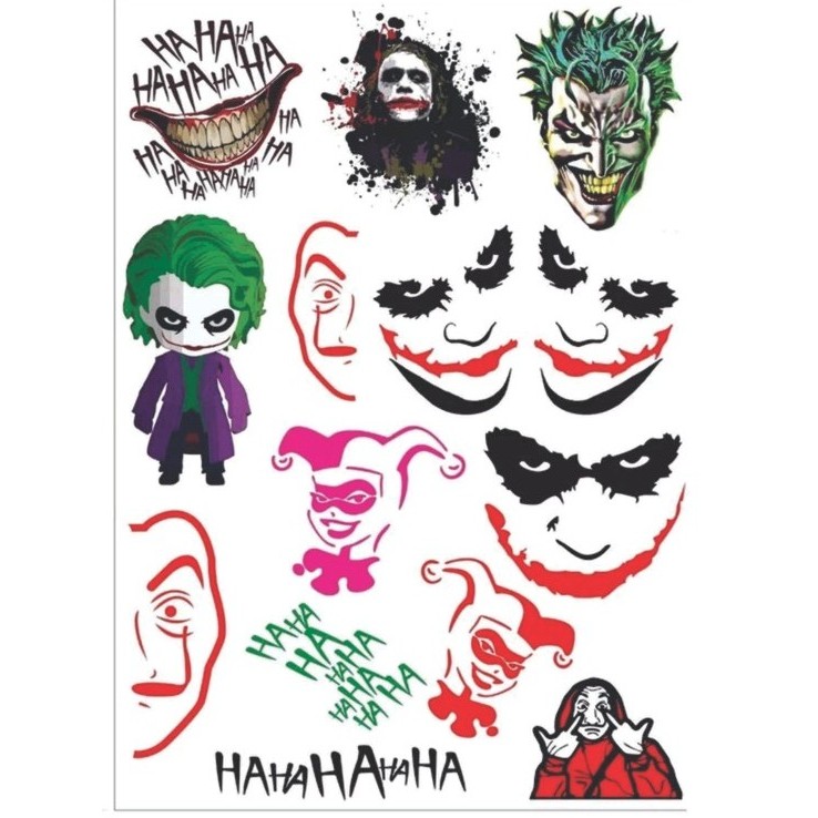 Cartela com 12 Adesivos Coringa Jocker Arlequina DC HAHAHA em Vinil Adesivo