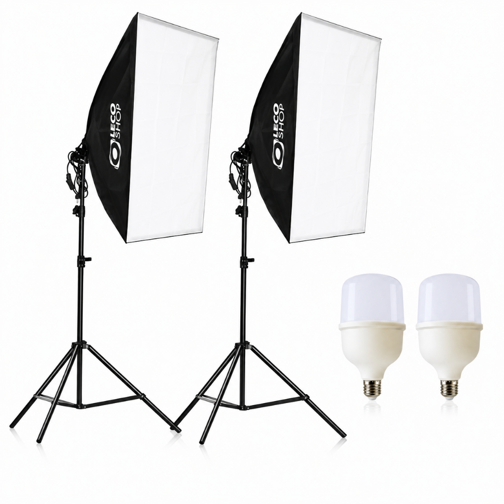 Kit 2 Softbox 50x70 com Lâmpada Iluminação Led Estúdio Luz Contínua Foto Vídeo YouTube Live