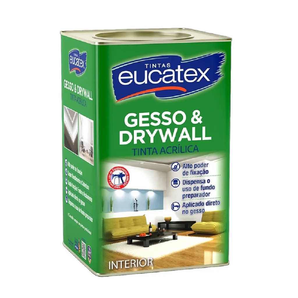 Tinta Acrílica Direto no Gesso Eucatex  Gesso e Drywall Sanca, Acartonado Fácil Aplicação 18 Lts