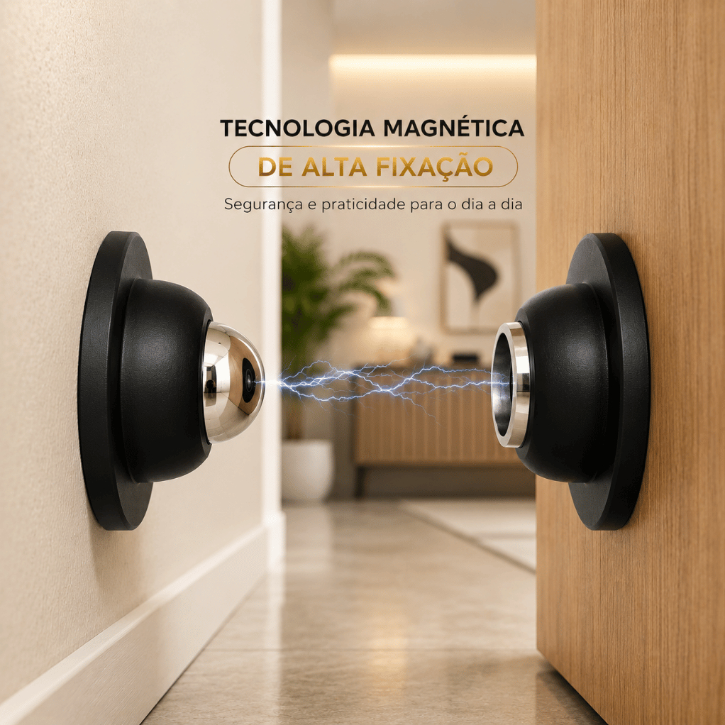 Prendedor de Porta Magnético Trava Batedor Fixador Porta Imã Sem Furos Adesivo Inox Preto Kit 1 a 5
