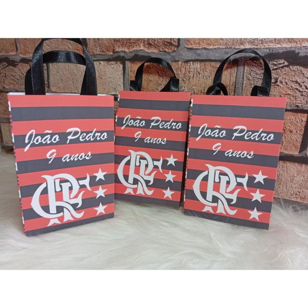 Pegue e Monte Sacolinha Lembrancinha Personalizada do Flamengo para Festa Aniversário Infantil
