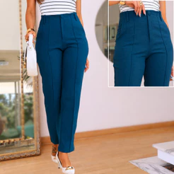 Calça Social Feminina Alfaiataria Skinny Tecido luis twill Premium Modelo Cintura Alta Trabalho