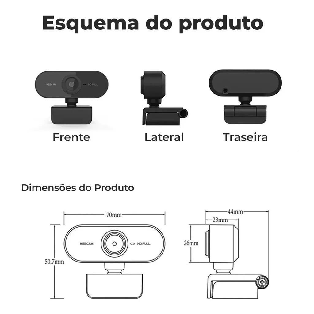 Webcam Câmera Full HD 1080p Microfone USB Home Office PC