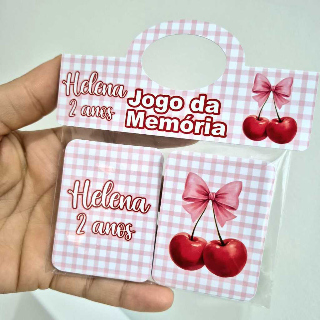Jogo da Memória Cerejinha Personalizado com Nome e Idade 16 Cartas Para Lembrancinha Aniversário Festa Infantil Animado