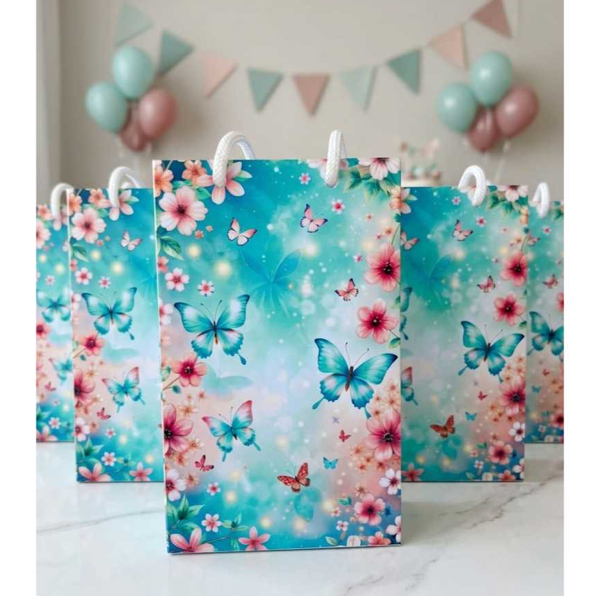 Sacolinhas Personalizadas tema Jardim das borboletas azul ou rosa - Lembrancinha | Pegue e monte | Sacolinha surpresa P