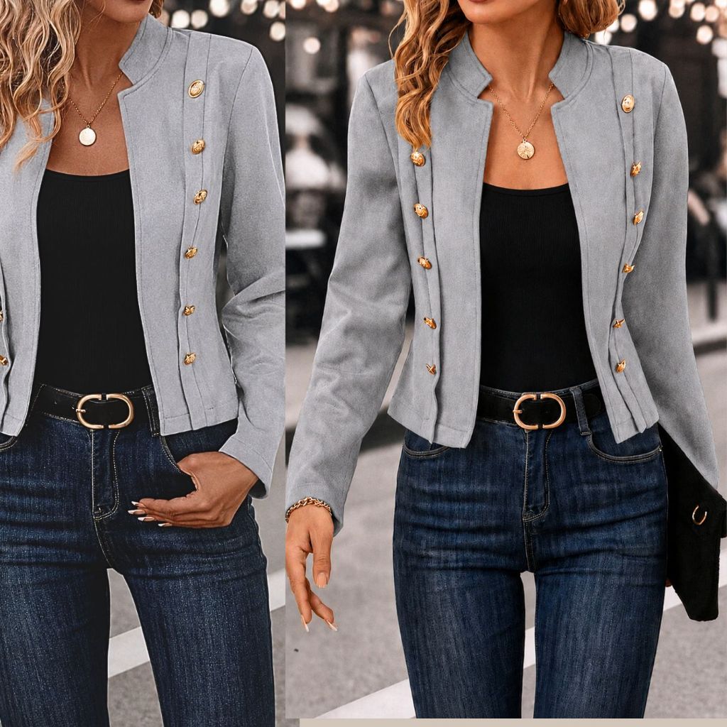 Blazer Jaqueta Suede Feminino Com botões decorativos inverno Frio Frente Aberta P, M, G e GG