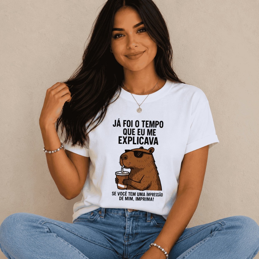 Camiseta Camisa Blusinha Estilosa T-Shirt Feminina Algodão Premium Meme Capivara Confortável