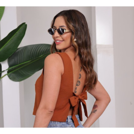 Blusa com laço nas  costa/tecido  Marrant blusa femenina