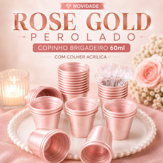 Copinho para Brigadeiro 60ml Rose Gold Perolado Kit com Colher Acrilica