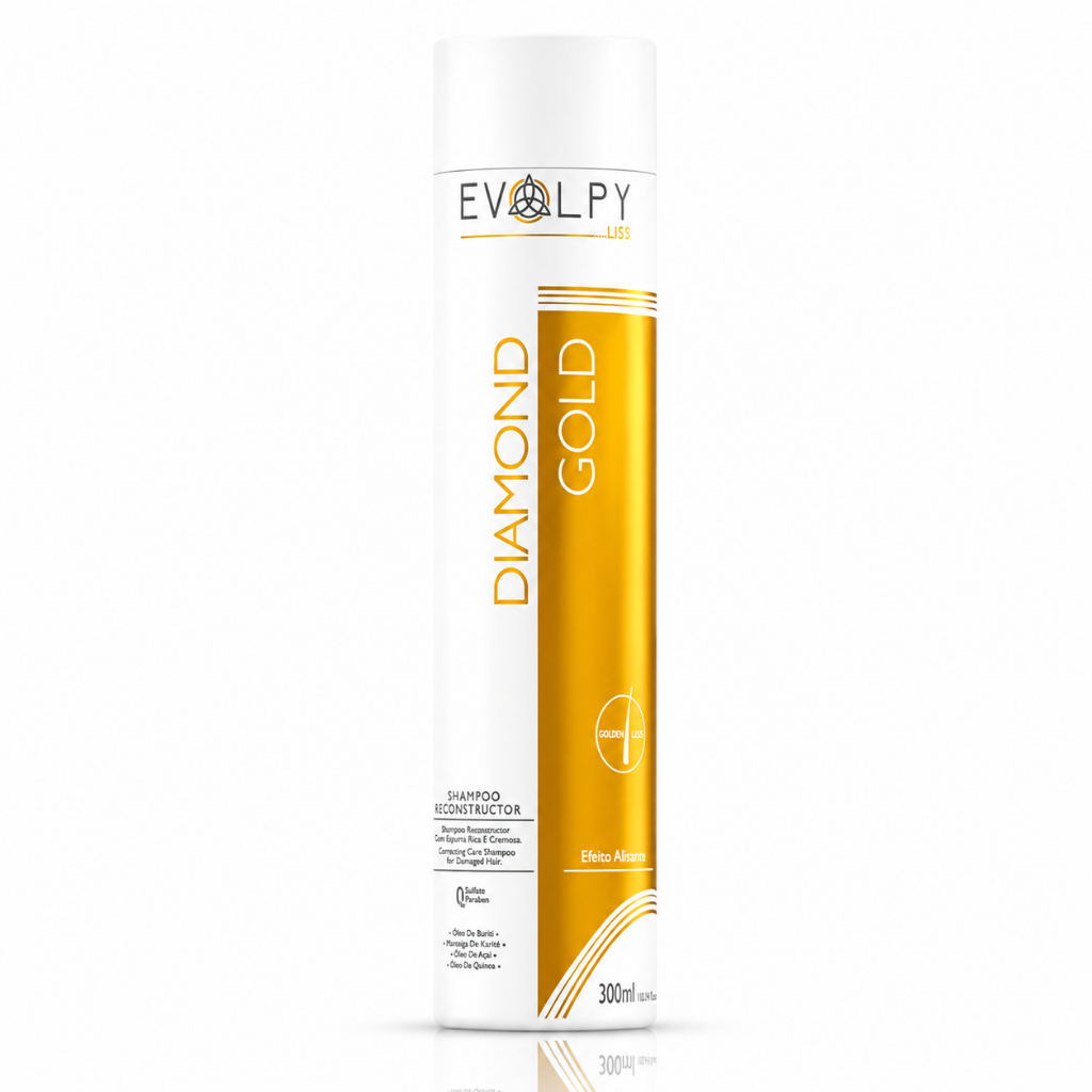 SHAMPOO DIAMOND GOLD EVOLPY LISS 300ML | LIMPEZA PROFUNDA, BRILHO INTENSO E TOQUE SEDOSO