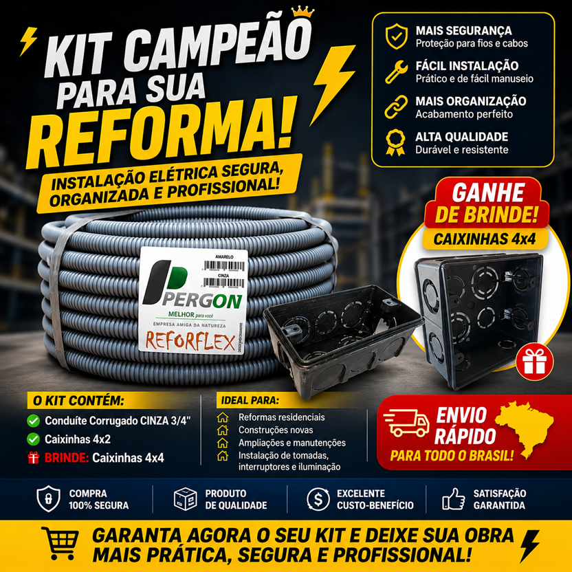 Kit Elétrico Completo Conduíte Cinza Corrugado 3/4 + Caixinhas 4x2 + Brinde 4x4 🚀