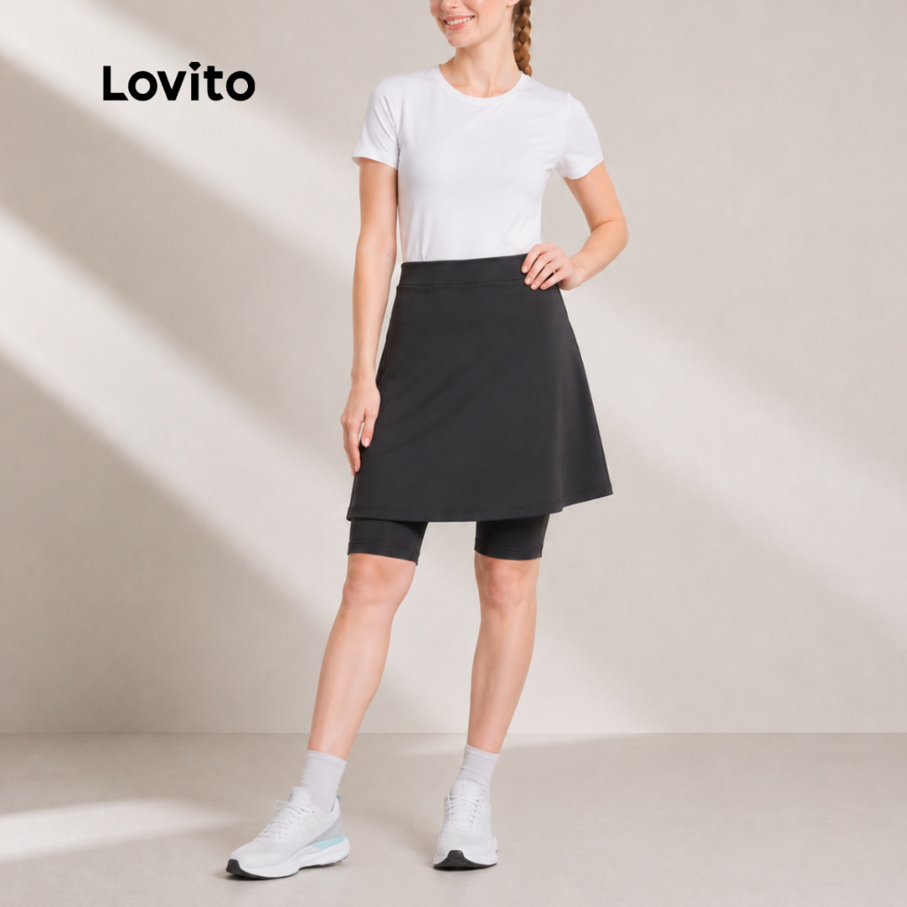 Lovito Shorts Saia Esportiva Feminina Alongada Modesta WKB15341564