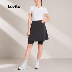 Lovito Shorts Saia Esportiva Feminina Alongada Modesta WKB15341564