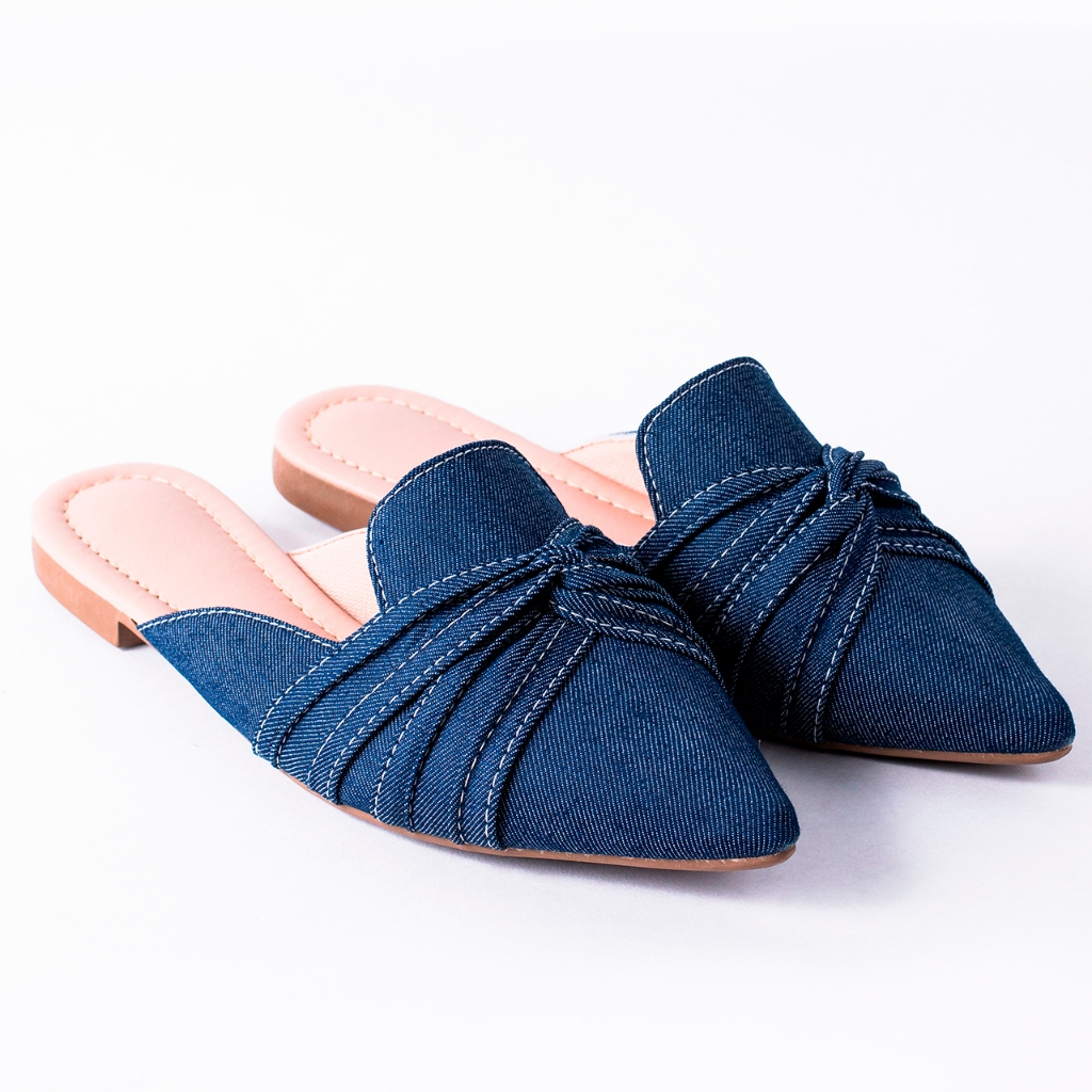 Sapatilha Mule Feminina Bico Fino Detalhe Nó Moderna Leve Confortável Sofisticado Casual Tendência