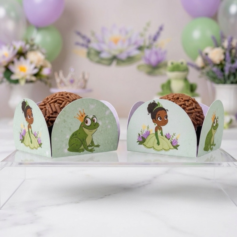 Forminhas Personalizadas de Docinhos Tiana- forminhas 4 Petalas- forminhas para brigadeiro a princesa e o sapo
